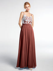 Spaghetti Strap Front Slit Dress with Ivory Lace-Terracotta