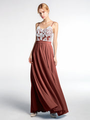 Spaghetti Strap Front Slit Dress with Ivory Lace-Terracotta