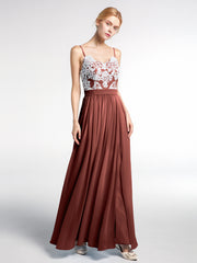 Spaghetti Strap Front Slit Dress with Ivory Lace-Terracotta