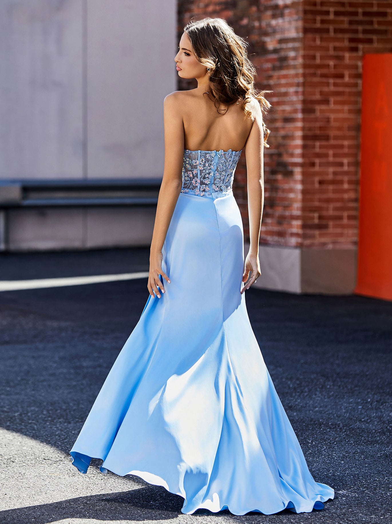 BABARONI BABARONI Stretch Satin Sky Blue Prom Dresses Sheath/Column Sleeveless Appliqued Sequins With Slit Floral, Sky Blue / US0 BABARONI BABARONI Stretch Satin Sky Blue Prom Dresses Sheath/Column Sleeveless Appliqued Sequins With Slit Floral, Sky Blue / US0