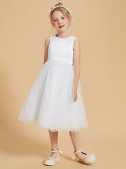 Modren Scoop Satin and Tulle Knee Length Flower Girl Dresses