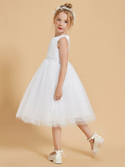 Modren Scoop Satin and Tulle Knee Length Flower Girl Dresses