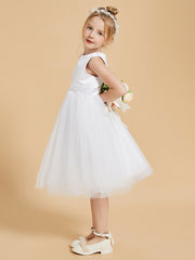 Modren Scoop Satin and Tulle Knee Length Flower Girl Dresses