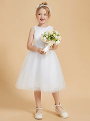 Modren Scoop Satin and Tulle Knee Length Flower Girl Dresses
