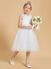 Modren Scoop Satin and Tulle Knee Length Flower Girl Dresses