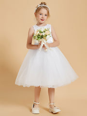 Modren Scoop Satin and Tulle Knee Length Flower Girl Dresses