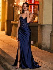 Sequin Appliqued Corset Maxi Dress Dark Navy