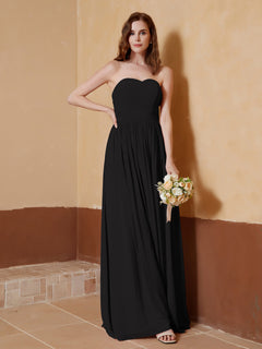 Chiffon Long Strapless Dress for Bridemsids-Black