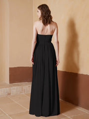 Chiffon Long Strapless Dress for Bridemsids-Black