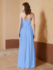 Chiffon Long Strapless Dress for Bridemsids-Blue