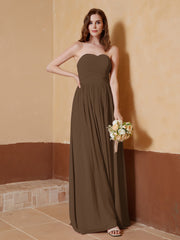Chiffon Long Strapless Dress for Bridemsids-Brown