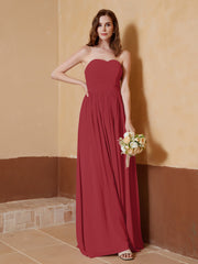 Chiffon Long Strapless Dress for Bridemsids-Burgundy
