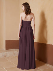 Chiffon Long Strapless Dress for Bridemsids-Cabernet