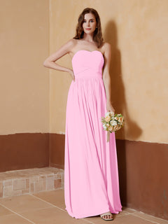 Chiffon Long Strapless Dress for Bridemsids-Candy Pink