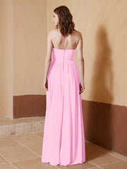 Chiffon Long Strapless Dress for Bridemsids-Candy Pink