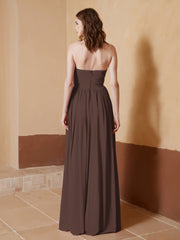 Chiffon Long Strapless Dress for Bridemsids-Chocolate
