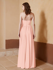 Chiffon Long Strapless Dress for Bridemsids-Coral