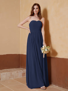 Chiffon Long Strapless Dress for Bridemsids-Dark Navy