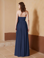 Chiffon Long Strapless Dress for Bridemsids-Dark Navy