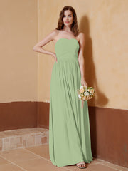Chiffon Long Strapless Dress for Bridemsids-Dusty Sage