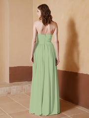 Chiffon Long Strapless Dress for Bridemsids-Dusty Sage
