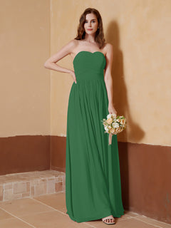 Chiffon Long Strapless Dress for Bridemsids-Emerald