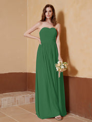 Chiffon Long Strapless Dress for Bridesmaids Emerald Plus Size