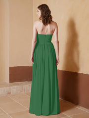 Chiffon Long Strapless Dress for Bridesmaids Emerald Plus Size
