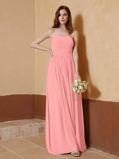 Chiffon Long Strapless Dress for Bridemsids-Flamingo