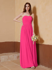 Chiffon Long Strapless Dress for Bridemsids-Fuchsia