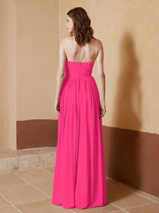 Chiffon Long Strapless Dress for Bridemsids-Fuchsia