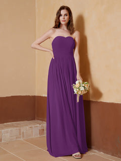 Chiffon Long Strapless Dress for Bridemsids-Grape