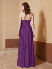 Chiffon Long Strapless Dress for Bridemsids-Grape