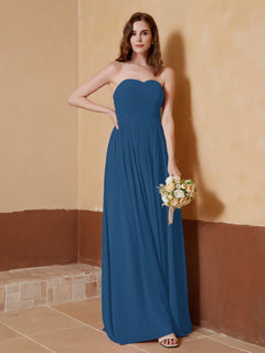 Chiffon Long Strapless Dress for Bridemsids-Ink Blue