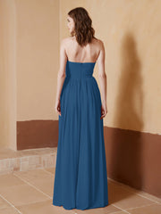 Chiffon Long Strapless Dress for Bridemsids-Ink Blue