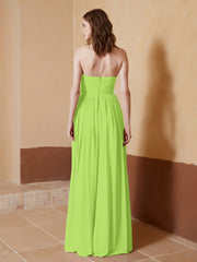 Chiffon Long Strapless Dress for Bridemsids-Lime Green