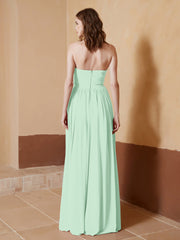 Chiffon Long Strapless Dress for Bridemsids-Mint Green
