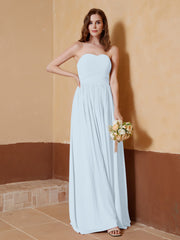 Chiffon Long Strapless Dress for Bridesmaids Mist