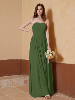 Chiffon Long Strapless Dress for Bridemsids-Moss