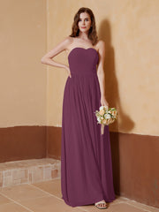 Chiffon Long Strapless Dress for Bridemsids-Mulberry