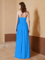 Chiffon Long Strapless Dress for Bridemsids-Ocean Blue