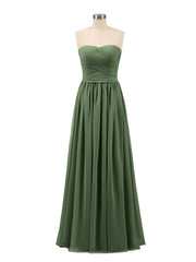 Chiffon Long Strapless Dress for Bridesmaids Olive Green Plus Size