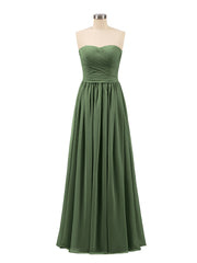 Chiffon Long Strapless Dress for Bridemsids-Olive Green