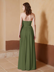Chiffon Long Strapless Dress for Bridesmaids Olive Green Plus Size