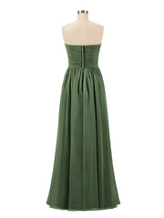 Chiffon Long Strapless Dress for Bridemsids-Olive Green