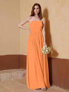 Chiffon Long Strapless Dress for Bridemsids-Orange
