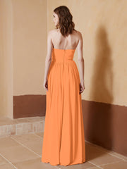 Chiffon Long Strapless Dress for Bridemsids-Orange