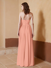 Chiffon Long Strapless Dress for Bridemsids-Papaya