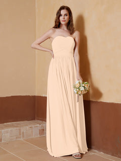 Chiffon Long Strapless Dress for Bridemsids-Peach Plus Size