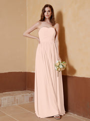 Chiffon Long Strapless Dress for Bridemsids-Pearl Pink
